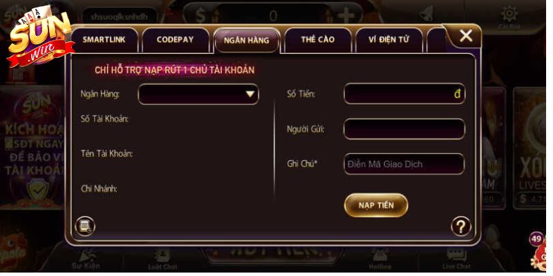 Những lưu ý quan trọng khi nạp tiền tại Sunwin